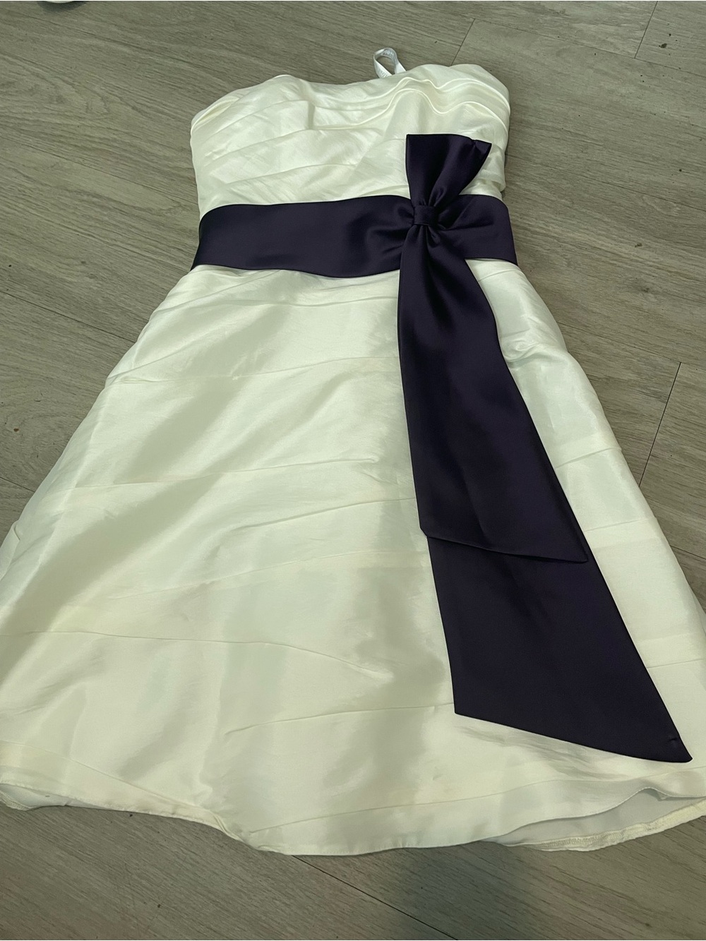 Alfred Angelo Ivory Strapless Dress with Dark Navy Sash Bow